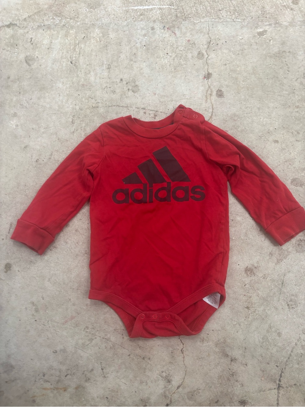 adidas Red Logo Long Sleeve Cotton Knit Onesie Bodysuit 18 Months